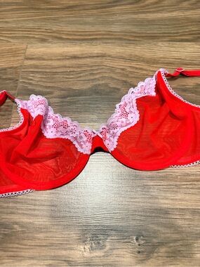 Victoria's Secret Red Bra with Pink Lace Trim